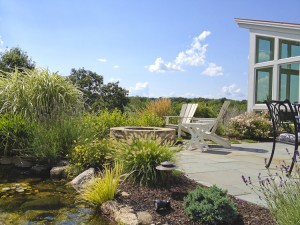 blu stone patio and pond